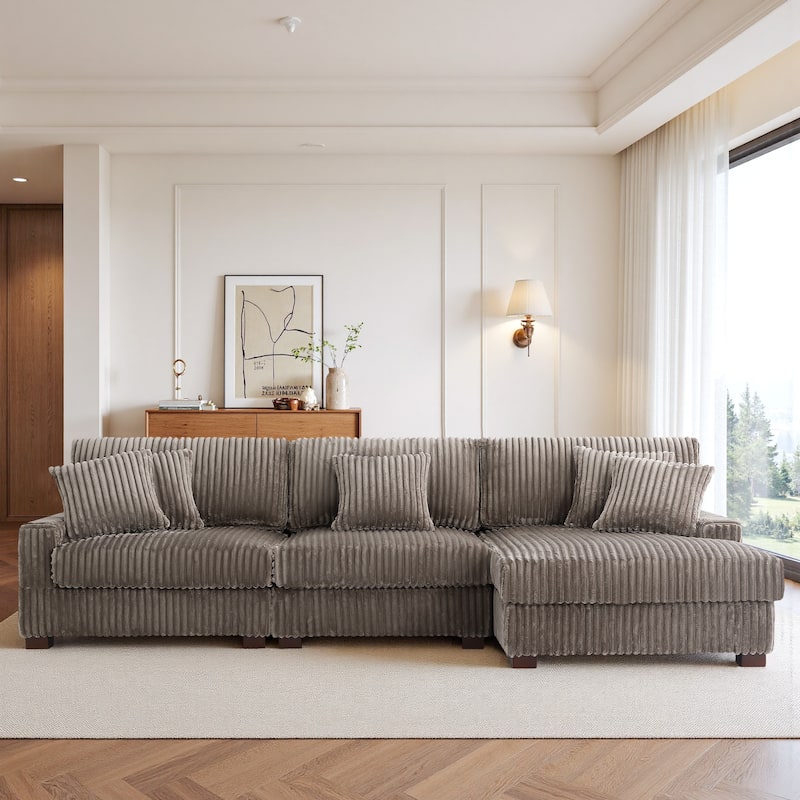 118.4"W Plush Modular Sectional Sofa with Pillows - 3 Piece Brown - Right Facing
