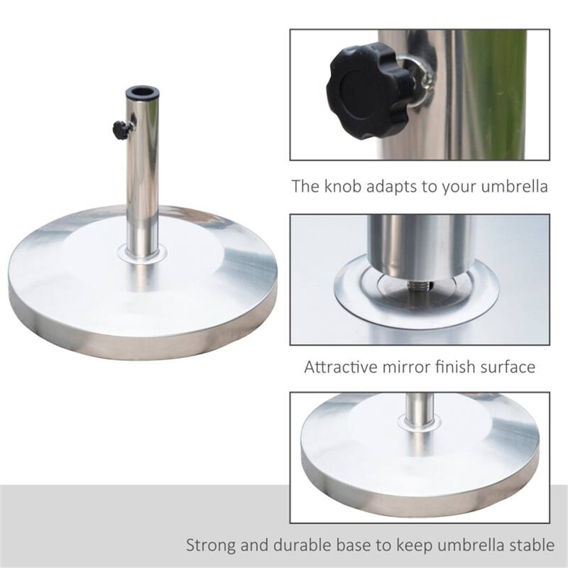 Heavy Duty Stainless Steel and Cement Umbrella Base for Outdoor Patio Garden Deck Fits 1.3 1.5 and 1.9 Inch Poles Silver