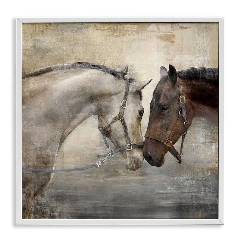 Stupell Horse Couple Textured Farm Animal Photograph,12x12,, 12x12, Framed Wall Art - 24 x 24 - White