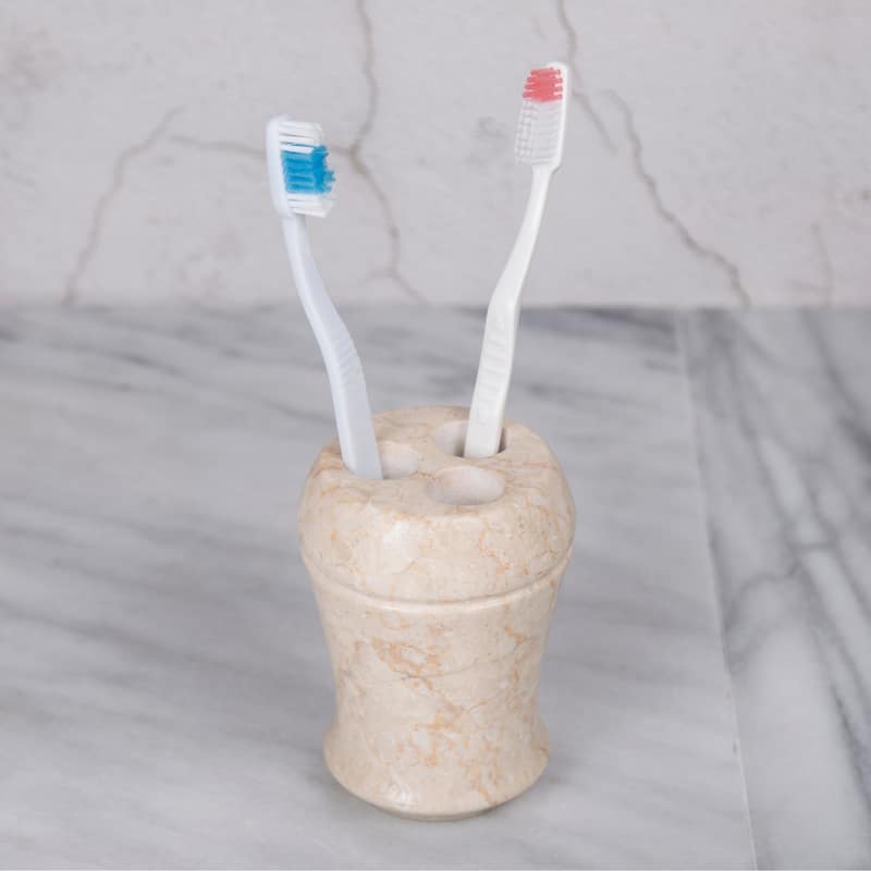 Creative Home Fluted Collection Champagne Marble Toothbrush Holder, Tooth Brush Holder - Beige