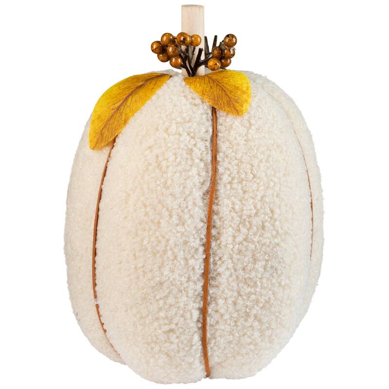 Plush Pumpkin Fall Harvest Decoration - 10" - Cream and Yellow