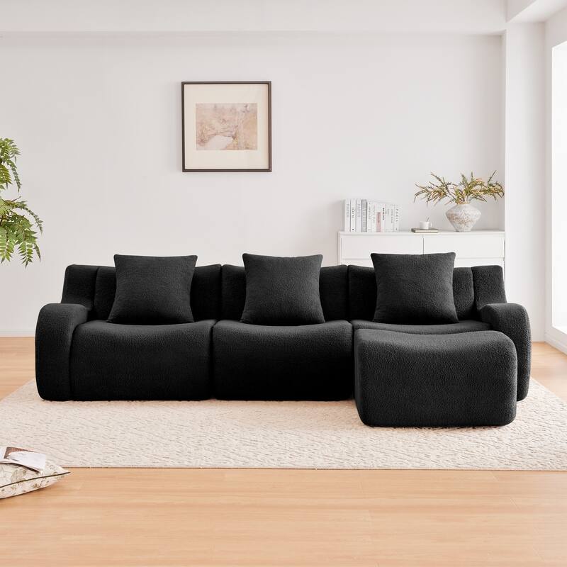 Anmytek Modern 3-Seat Chaise Sofa - High-Quality Teddy Fabric