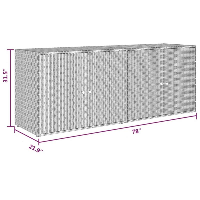 Outdoor Storage Cabinet, 78 Inch Gray Poly Rattan and Brown Solid Wood