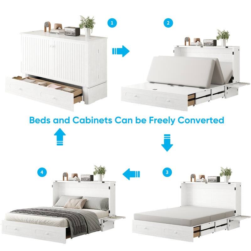 Mixoy Queen Murphy Bed Chest with Charging Station and Storage Drawer,No Mattress