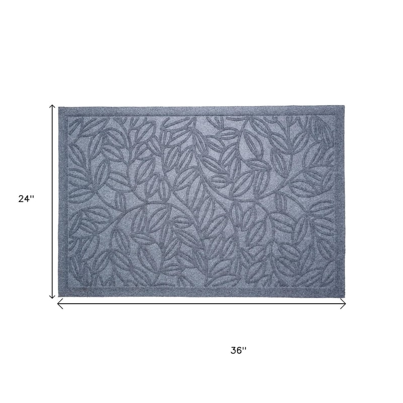 HomeRoots 24" X 36" Gray Botanical Leaves Outdoor Polypropylene Door Mat - 24' X '36