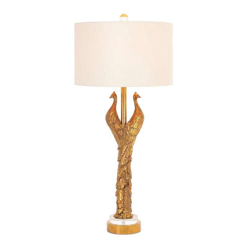 Golden Peacock Table Lamp with Resin and Acrylic Shade