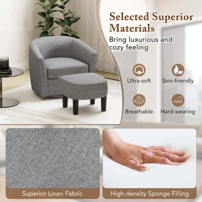 Costway Swivel Barrel Chair with Ottoman Footrest Curved Backrest & - See Details