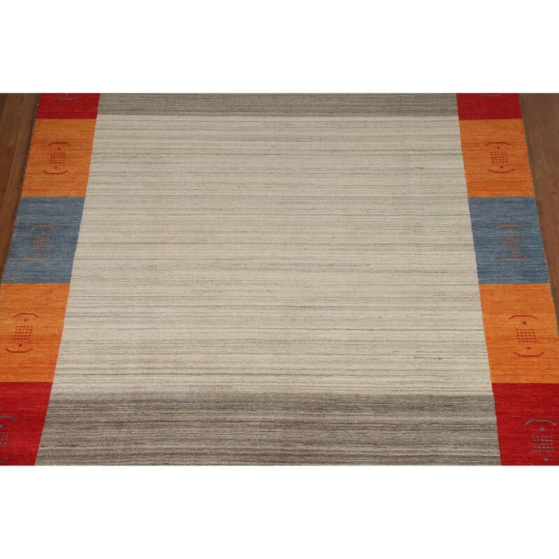 Hand Knotted Oriental 100% Wool Carpet Tribal Bordered Beige & Ivories Gabbeh Area Rug - 9' 9'' X 6' 8''