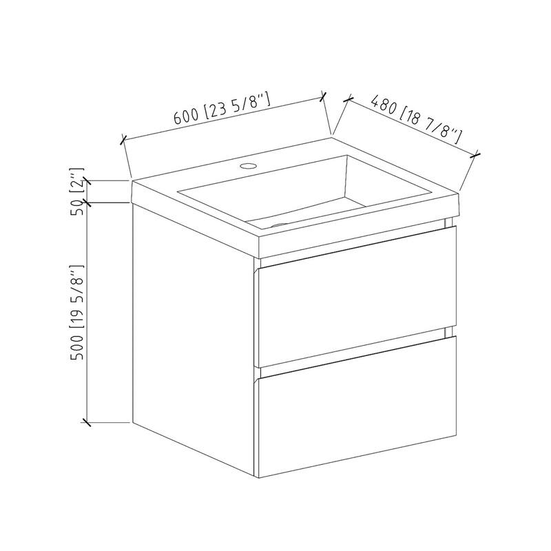 23.6 in. W x 19.7 in. D x 21.7 in. H Single Sink Wall Mounted Bath