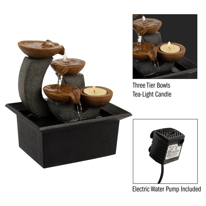 Tabletop Water Fountain- 3 Tier Indoor Waterfall by Pure Garden