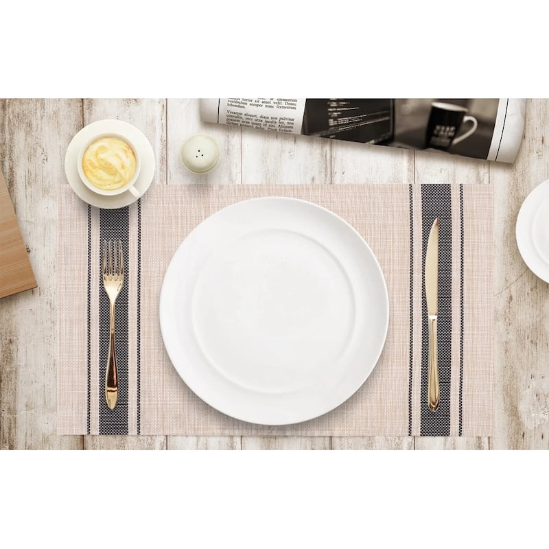 KAF Home Set of 4 Farmhouse Stripe PVC Placemats, 20"x20"