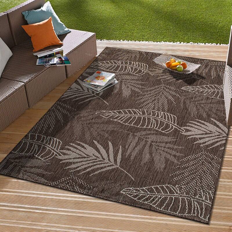 Contemporary Floral Leaves Indoor/Outdoor Flatweave Waterproof Backyard Patio Area Rug