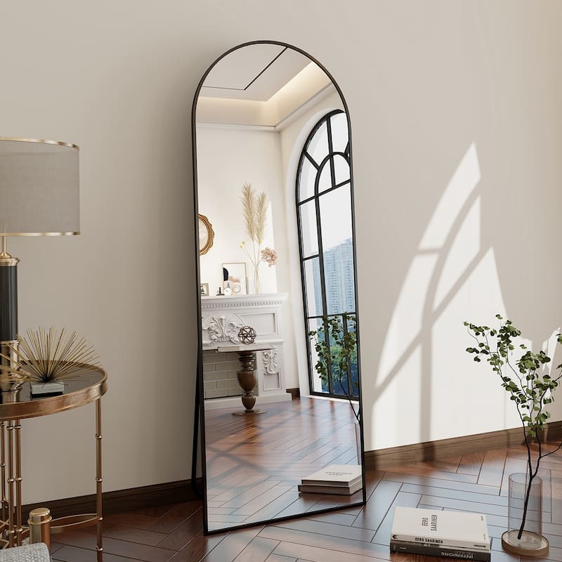 Metal Arch Full Length Mirror Floor Mirror Wall-Mounted - 18x58 - Black