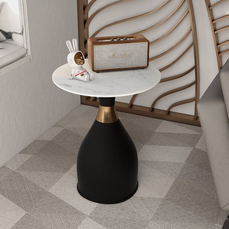 Round Sintered Stone Side Table with Stainless-Steel Base Bento Series