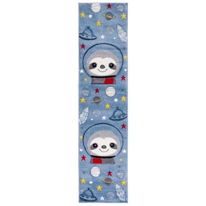 SAFAVIEH Carousel Kids Tatieana Sloth Astronaut Rug - 2' x 8' Runner - Blue/Grey - Runner