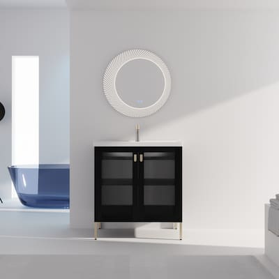 Freestanding Vanity with Transparent Acrylic Doors and Soft-Close Hinges - 31.9-Inch - 31.9in L