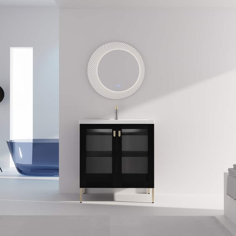 GDFStudio - Eliana Modern Freestanding Bathroom Vanity with Soft-Close Doors and Ceramic Sink - Black Chestnut - 32Inch