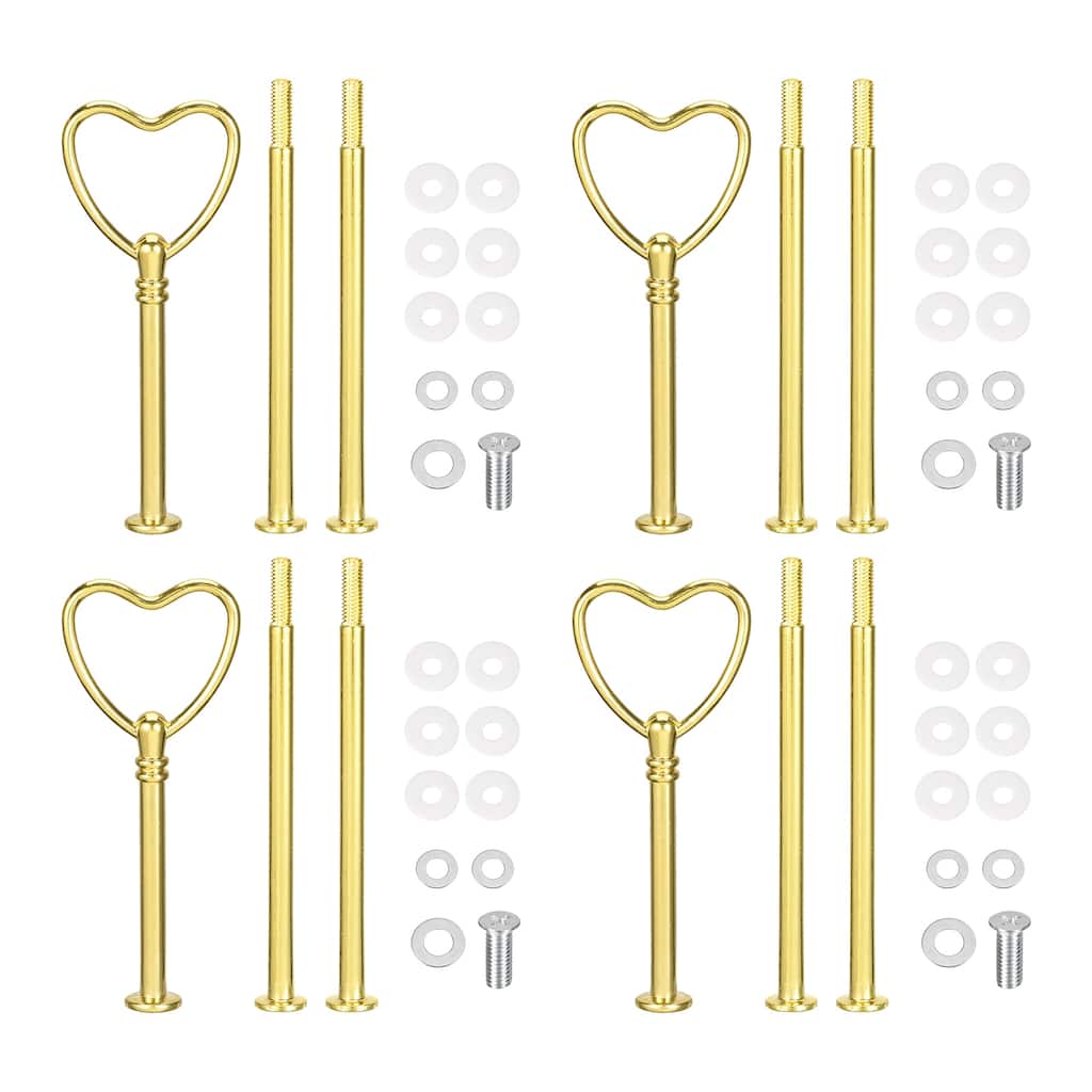 4 Set 3-Tier Cupcake Stand Hardware Fittings for Cake Stand, Heart Gold