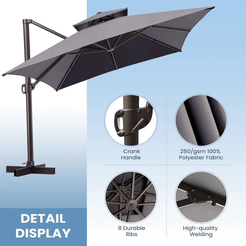 Crestlive Outdoor 13 x 10ft 360-degree Rotation Patio Cantilever Umbrella with Base