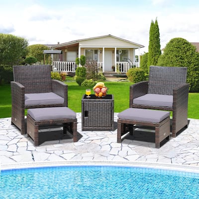 Costway 5PCS Patio Rattan Furniture Set Ottoman Cushioned W/Cover - See Details