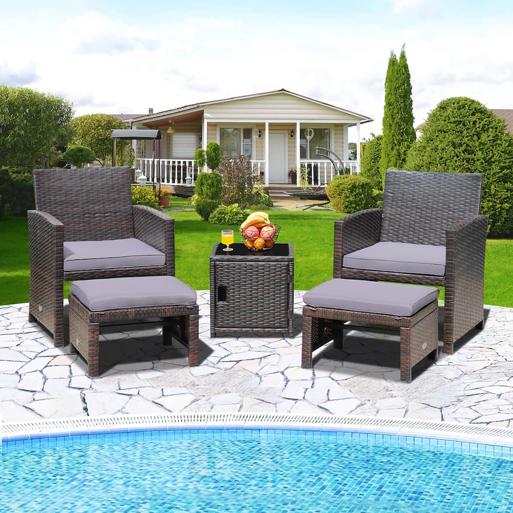 Costway 5PCS Patio Rattan Furniture Set Ottoman Cushioned W/Cover - See Details