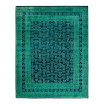 Fine Vibrance, One-of-a-Kind Hand-Knotted Area Rug - Green, 9' 2" x 11' 9" - 9' 2" x 11' 9"