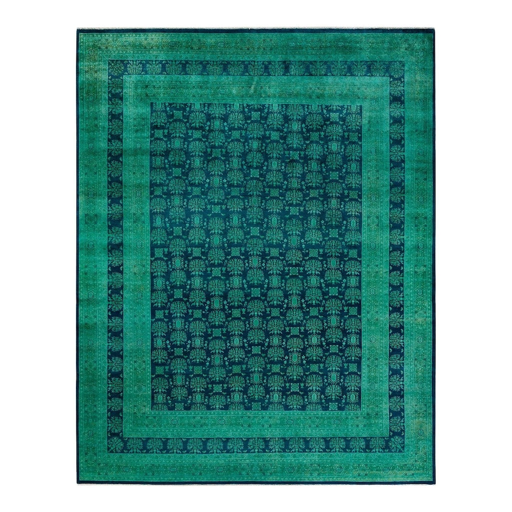 Fine Vibrance, One-of-a-Kind Hand-Knotted Area Rug - Green, 9' 2" x 11' 9" - 9' 2" x 11' 9"