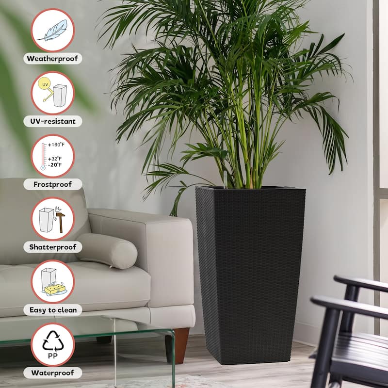 30 in Tall Flower Pots Planter with Self-Watering Drainage Holes&Inner Trays Indoor Outdoor with Drain Holes,Water Level Monitor