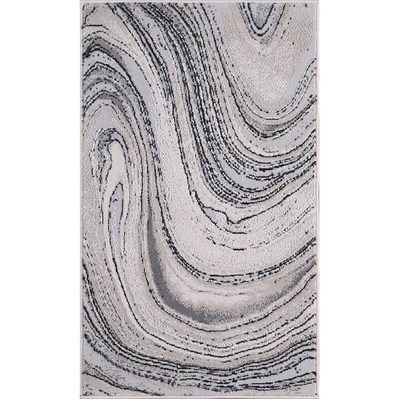 Nevada Collection Abstract Marble Area Rug - 1'9 X 2'9 - Gray/Black