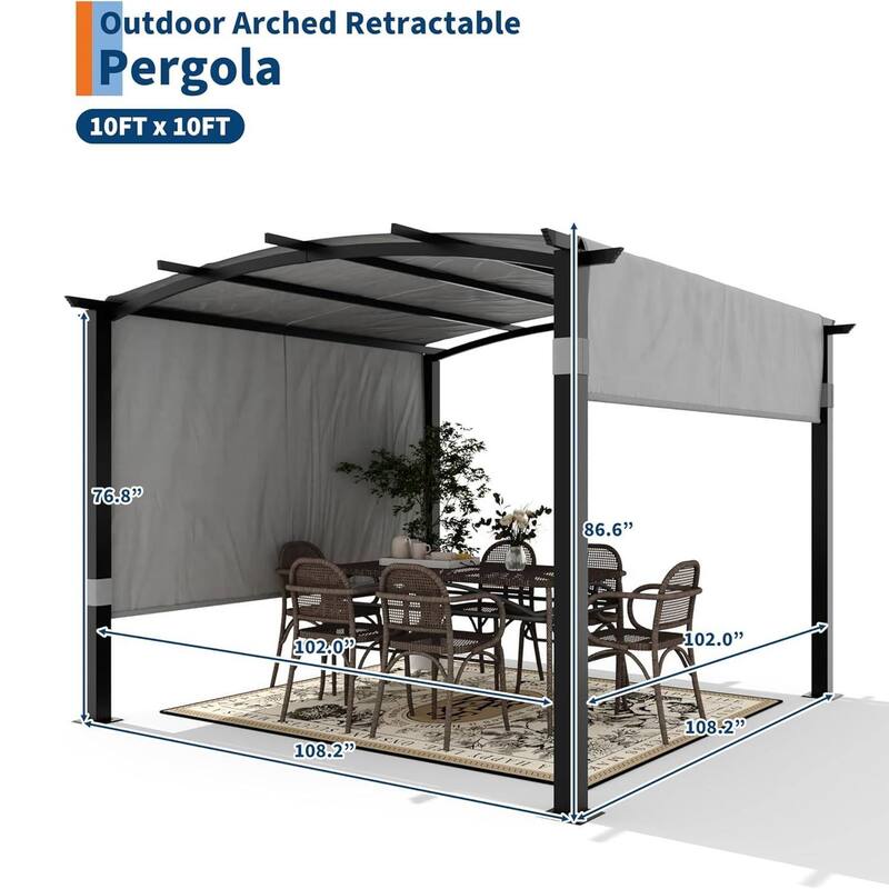 10x10 FT Outdoor Patio Arched Pergola Gazebo for Backyard Garden Porch Lawn