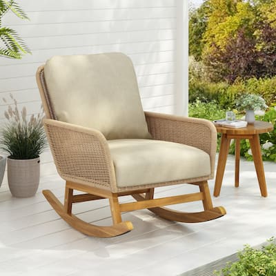 Contemporary Minimalist Wicker Rocking Chair with Soft Polyester Cushions and Durable Wooden Frame