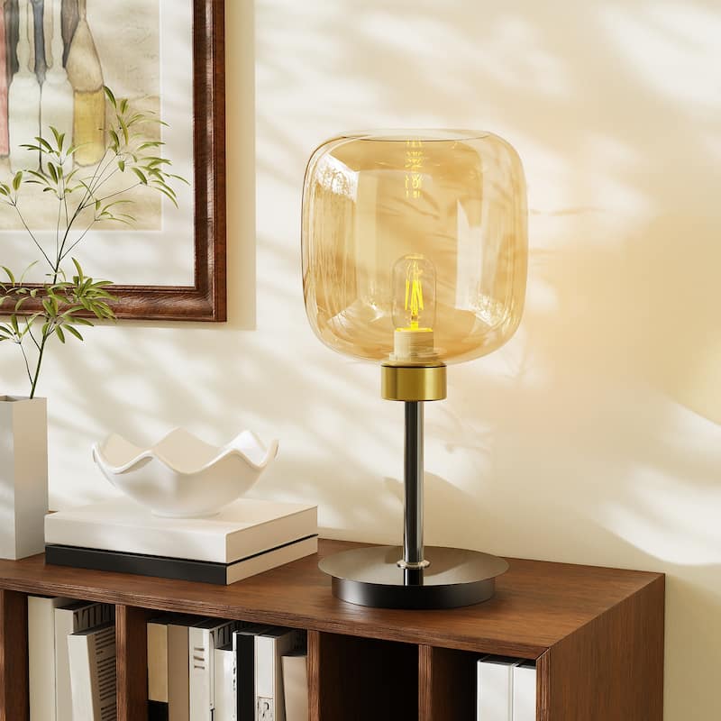 Elegant Amber Glass LED Table Bedside Lamp