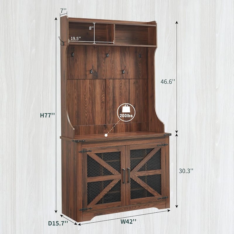 42" Wide Farmhouse Entryway Bench with Coat Rack, Mudroom Cabinet