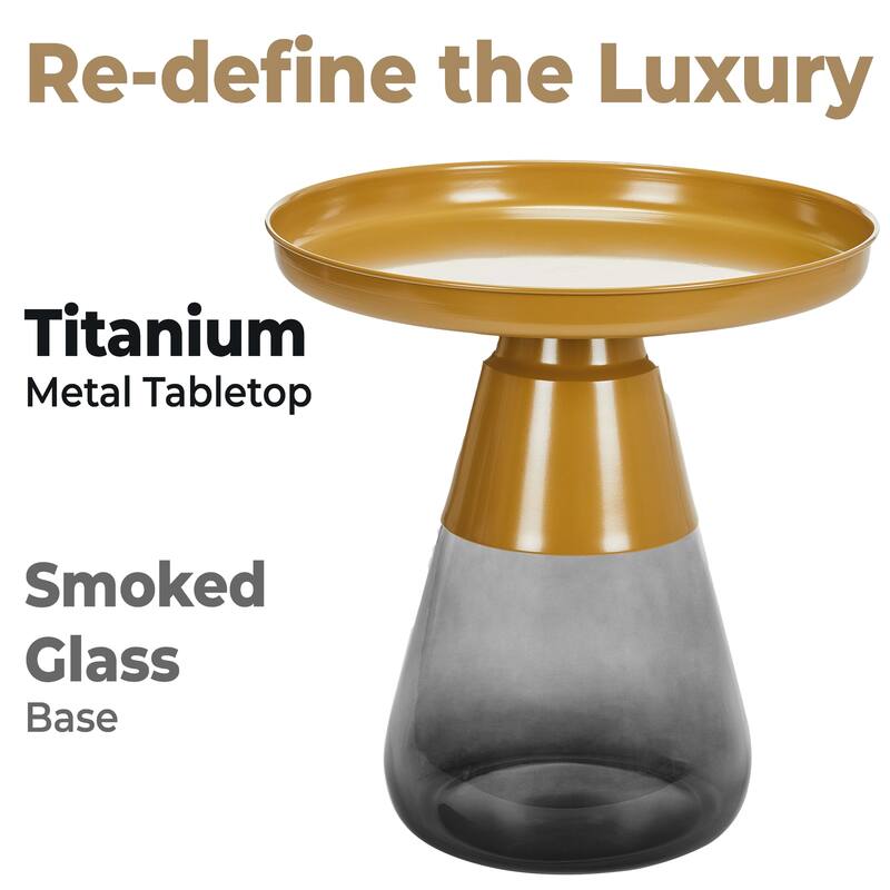 Aeryn Nesting Table, 19" Gold Tray Top With Smoky Gray Base - 19x20
