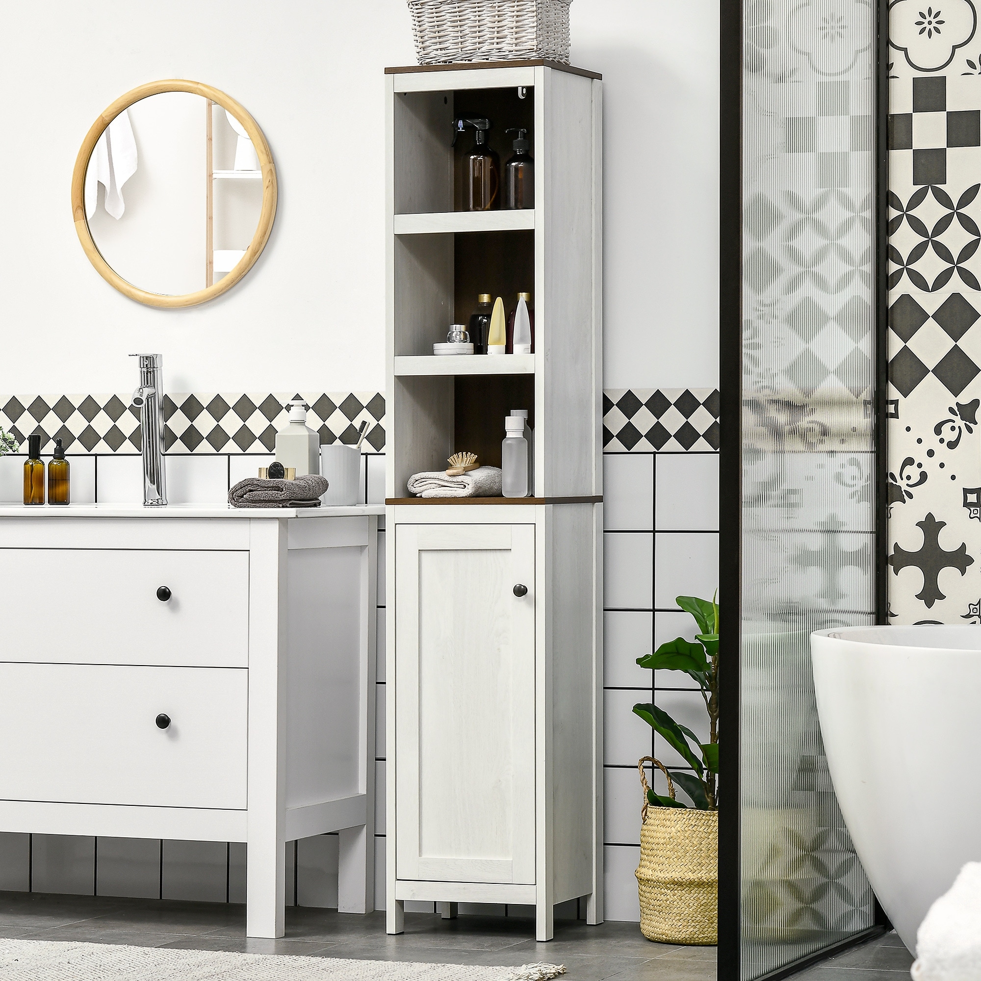 White Freestanding Tower Cabinet Tall Bathroom Storage Cabinet Narrow  Bookcase Organizer File Cabinet with Adjustable Shelf - Bed Bath \u0026 Beyond -  42143073, image size:2000x2000
