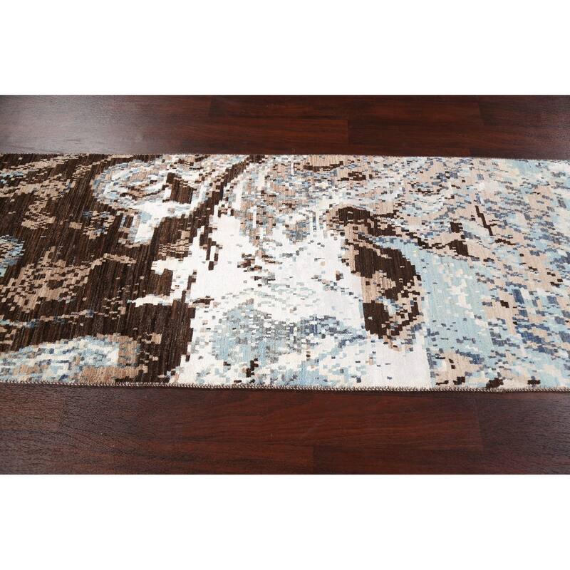 Wool/ Silk Vegetable Dye Modern Oriental Abstract Runner Rug Handmade - 2'7" x 9'11"