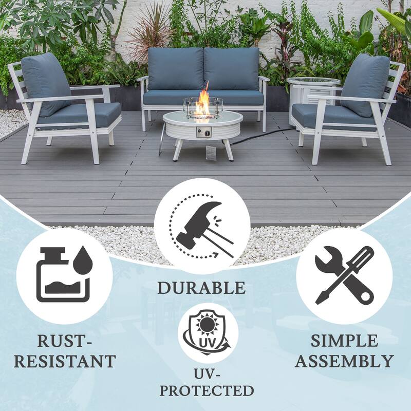 Walbrooke Outdoor Patio Furniture Set with Aluminum Frame Polyester Upholstered Seating and 37000 BTU Propane Burner