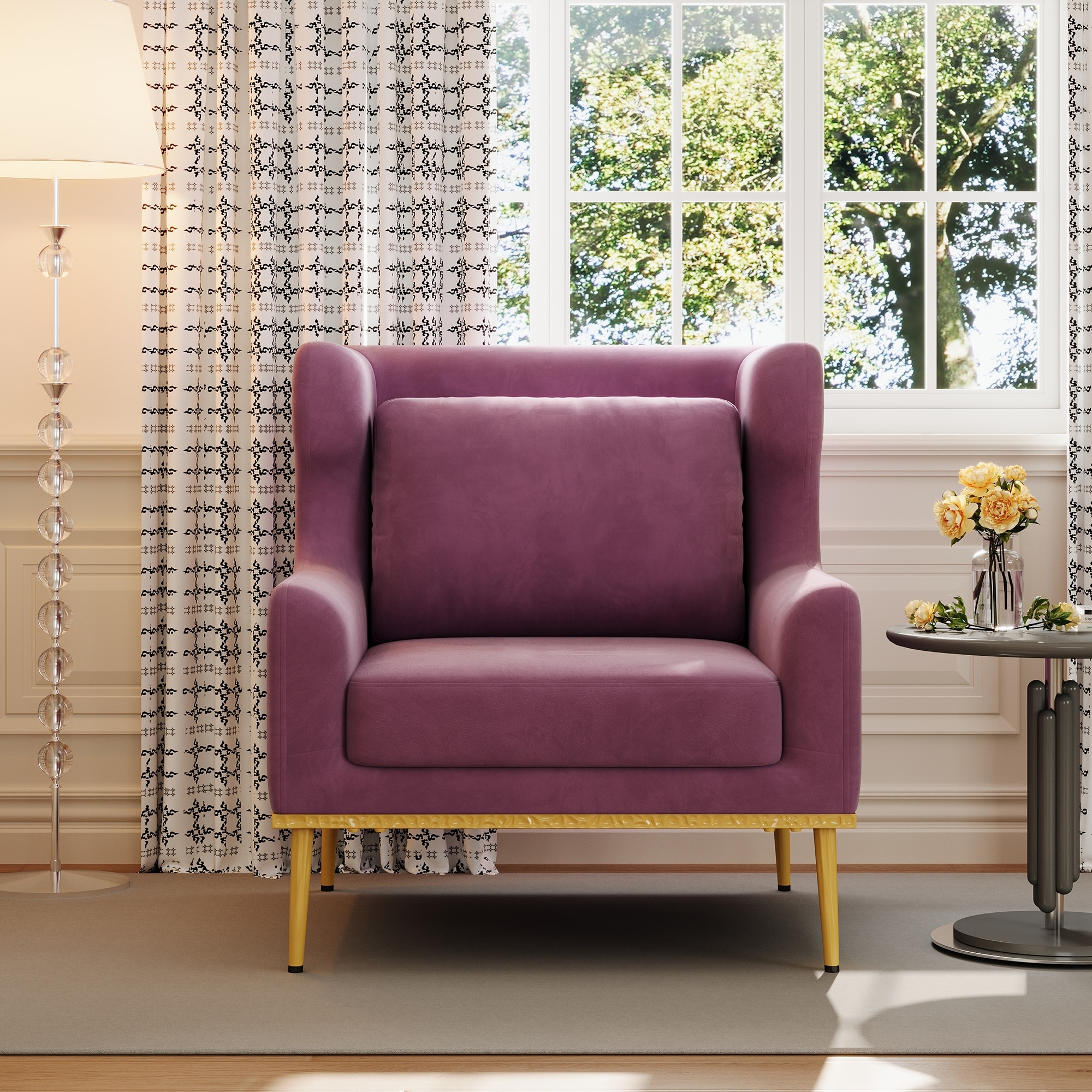 Velvet Accent Chair Reading Chair Sofa Chair with Iron Legs, Arm Chair Leisure Chair Purple Padded Chair Vanity Chair