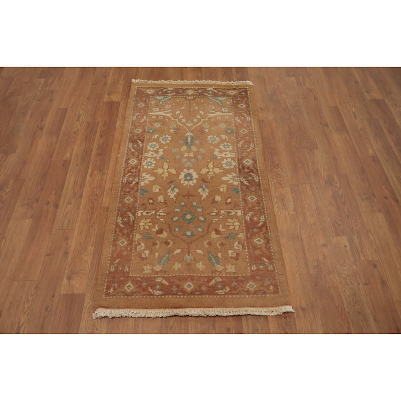 Hand Knotted Oriental 100% Wool Carpet Traditional All-Over Brown Ziegler Area Rug - 3' 11'' X 2' 1''