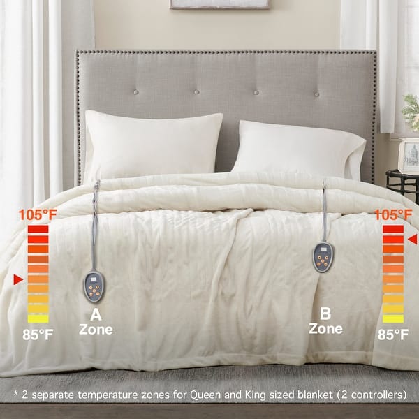 dimension image slide 8 of 10, Beautyrest Heated Plush Secure Comfort Blanket