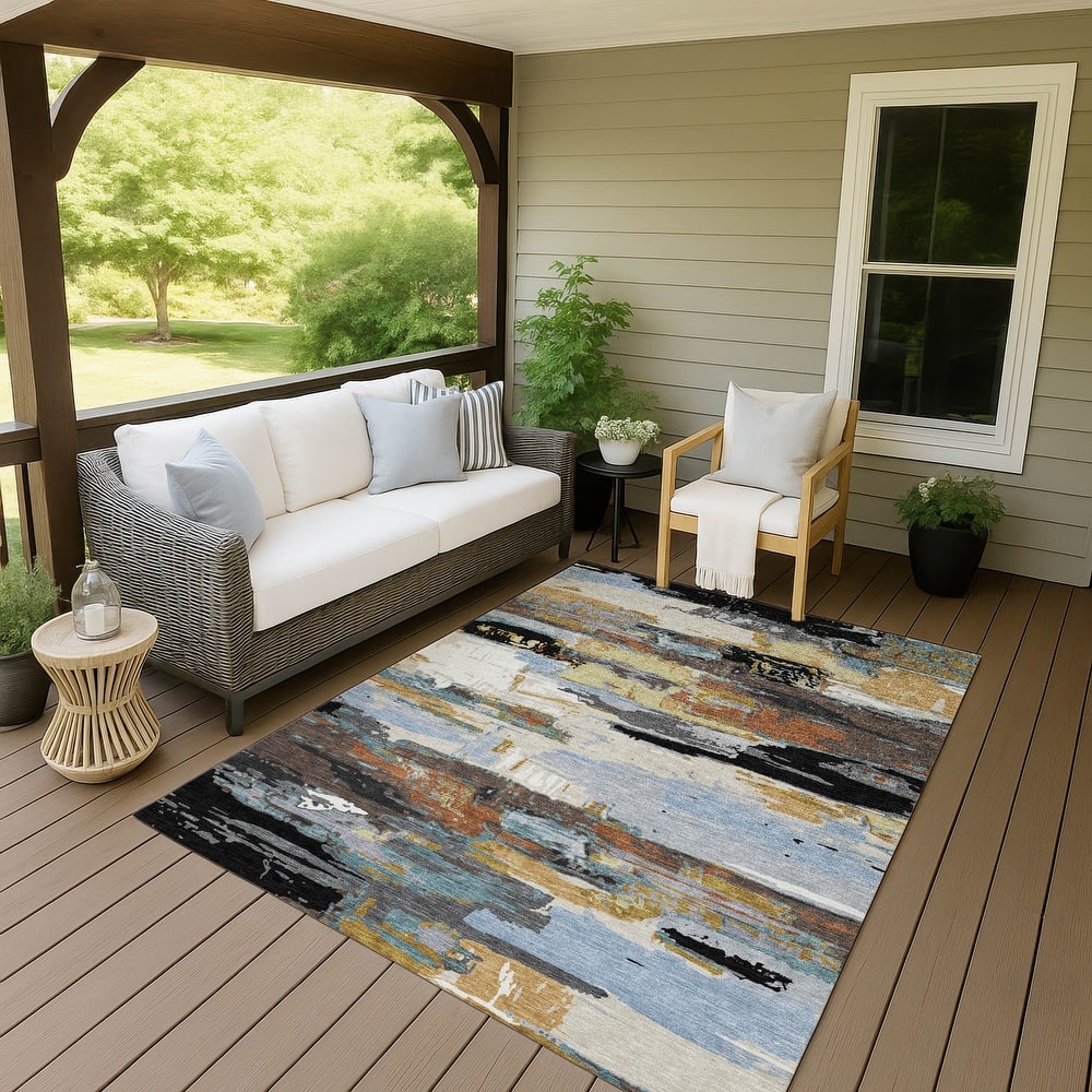Machine Washable Indoor/ Outdoor Abstract Contemporary Chantille Rug