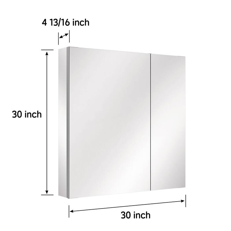 30x30 Mirrored Medicine Cabinet, Dual-Swing, Tri-View, Copper-Free, Blum Soft-Close, Recessed/Surface, Chrome Aluminum