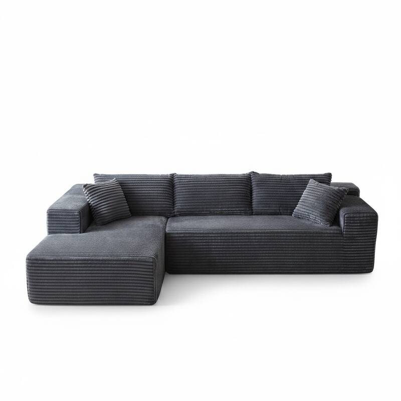 103.54" Flannel L-Shaped High-Density Modern Modular Sectional Sofa with Chaise & Pillows