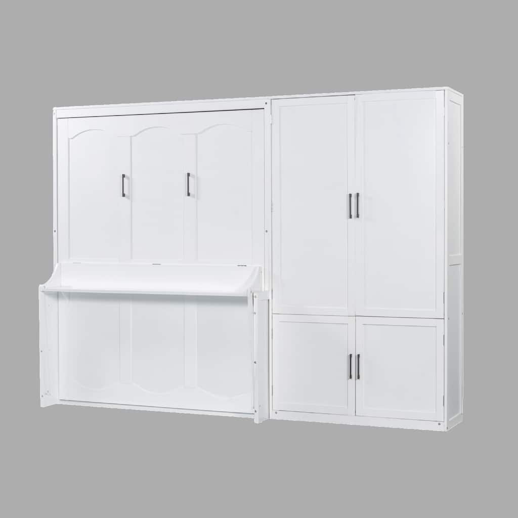 Wall-Mounted Queen Murphy Bed with Storage Closet and Hydraulic Lift System