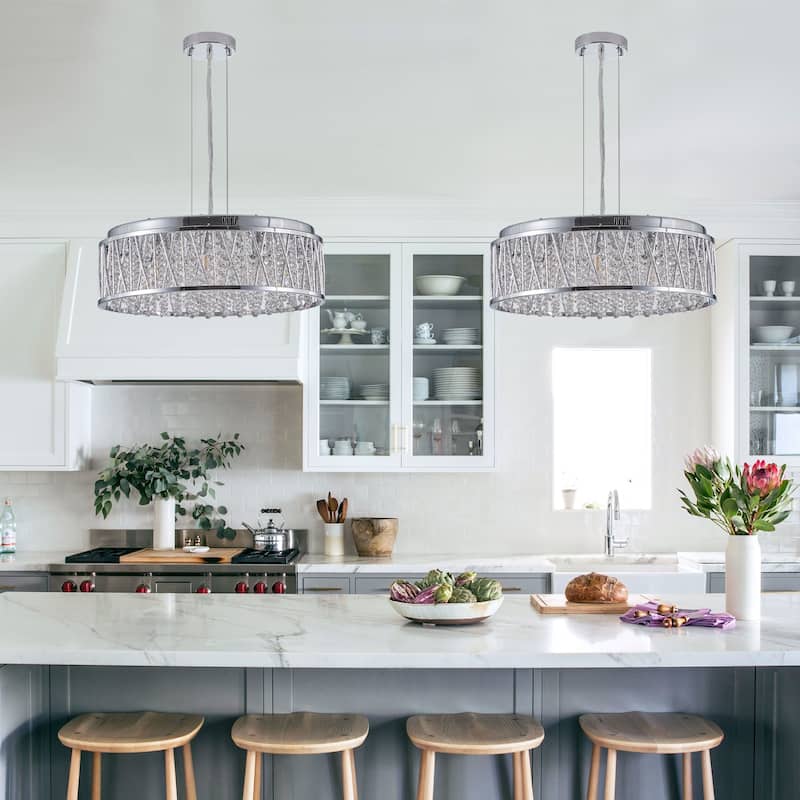 Crystal Chandelier 18.9 Inches Aluminum+Iron Round Ceiling Light Flush Mount Ceiling Light Fixture