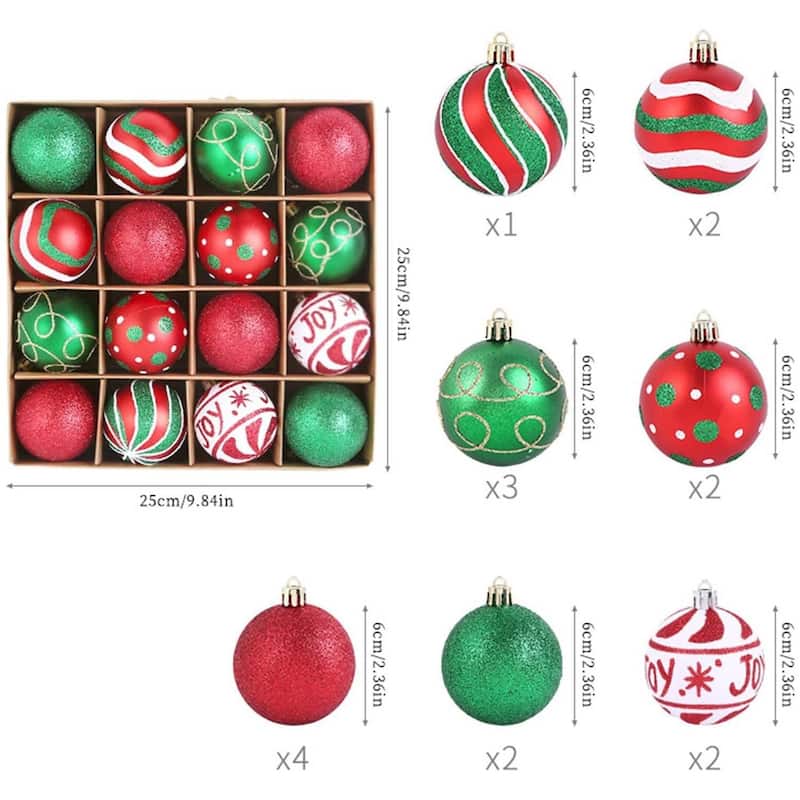 16PCS 2.36in Decorative Christmas Balls Ornaments for Xmas Tree Decor - N/A