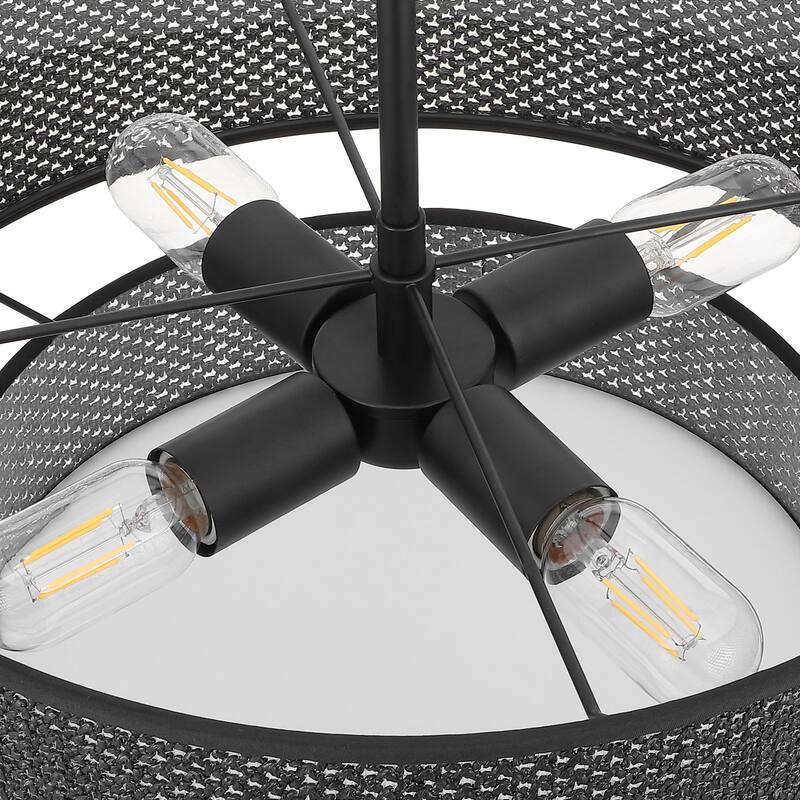 Modern Chandelier 18" 4-Light Black Woven Rattan Shade