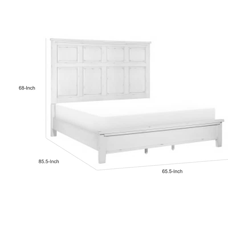 Gemi Queen Size Bed with Headboard, Footboard, Clean Design White Wood