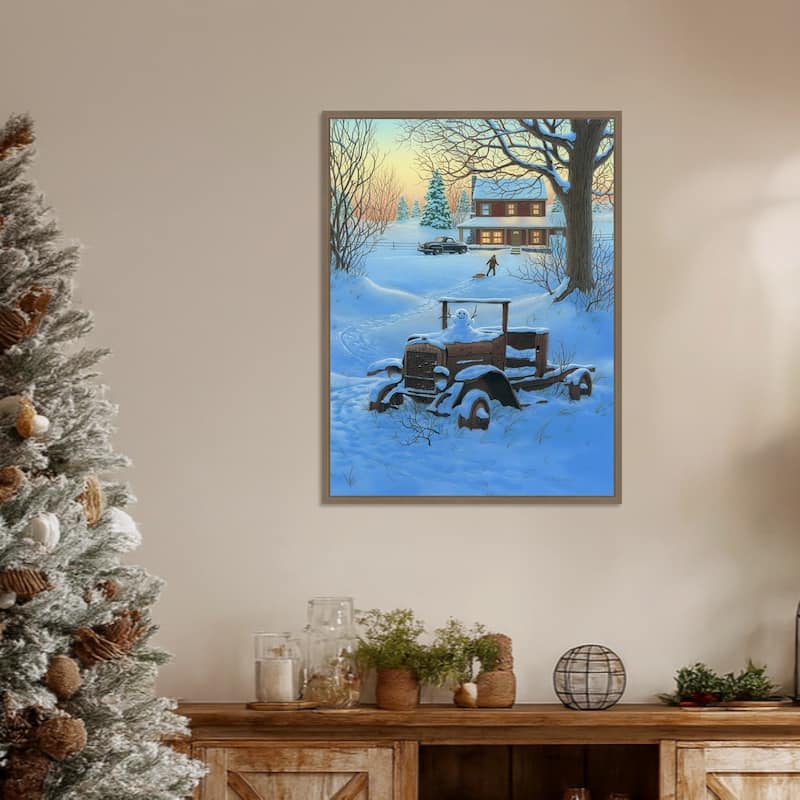 The Little Snowman by Richard Courtney (23 x 30 in.), Framed Canvas Wall Art Print - Sylvie Dark Gold