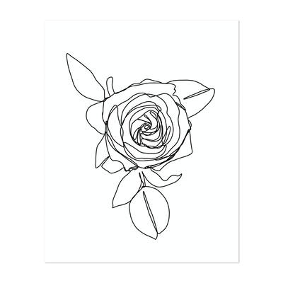 Rose Flower With Leaves Line Drawing Black White Art Print/Poster - Bed ...